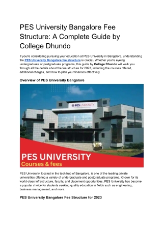 PES University Bangalore Fee Structure_ A Complete Guide by College Dhundo