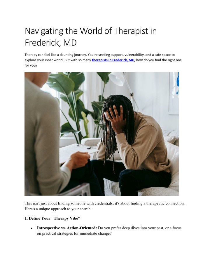 navigating the world of therapist in frederick md