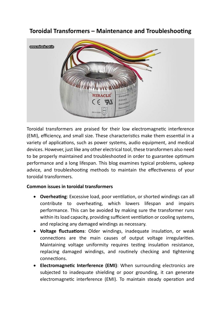 toroidal transformers maintenance