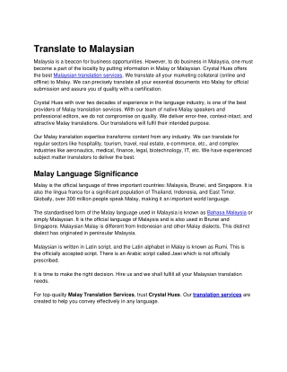 Malay Translation Services, English To Malay Translation Services