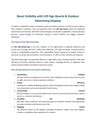 Boost Visibility with LED Sign Boards & Outdoor Advertising