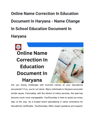 Online Name Correction In Education Document In Haryana - Name Change In School Education Document In Haryana