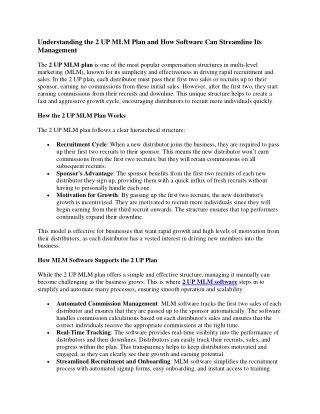 understanding the 2 up mlm plan and how software