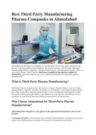 Best Third Party Manufacturing Pharma Companies in Ahmedabad