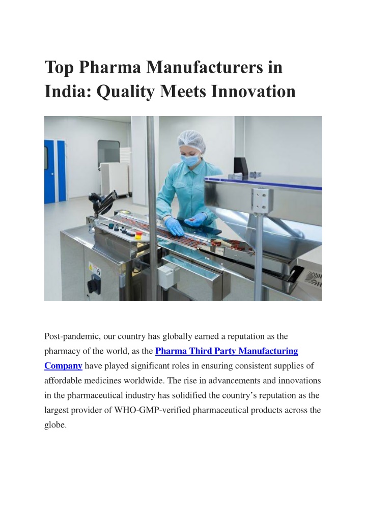 top pharma manufacturers in india quality meets