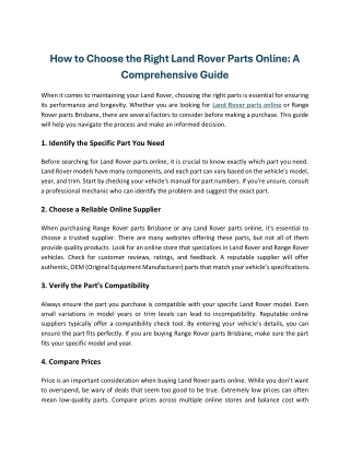 How to Choose the Right Land Rover Parts Online A Comprehens