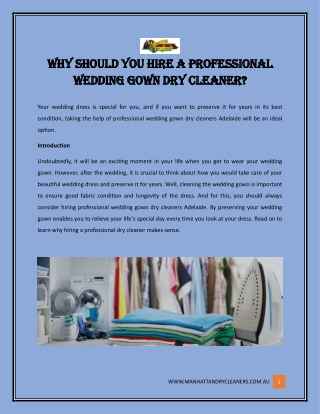 Why Should You Hire a Professional Wedding Gown Dry Cleaner?