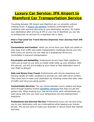 Luxury Car Service JFK Airport to Stamford Car Transportation Service