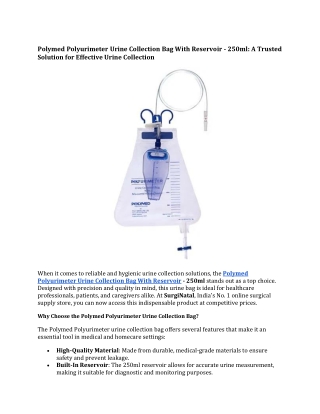 polymed polyurimeter urine collection bag with