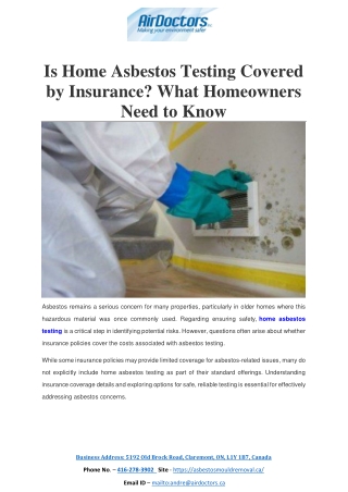 Is Home Asbestos Testing Covered by Insurance? What Homeowners Need to Know