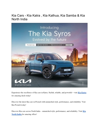 Kia Cars - Kia Katra , Kia Kathua, Kia Samba & Kia North India