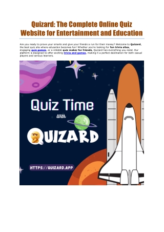 Quizard The Complete Online Quiz Website for Entertainment and Education