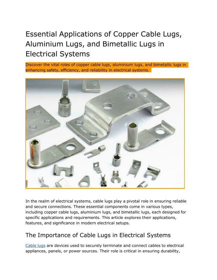 essential applications of copper cable lugs