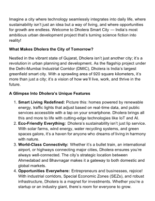 Dholera Smart City Project: Where Innovation Meets Opportunity