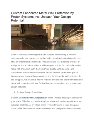 Custom Fabricated Metal Wall Protection by Protek Systems Inc_ Unleash Your Design Potential