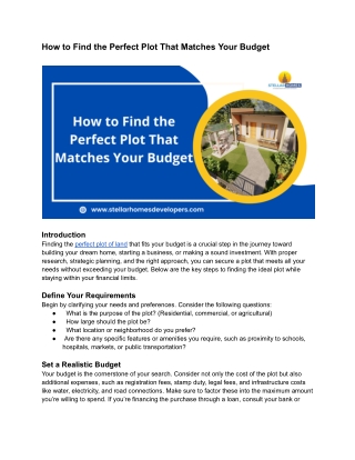 How to Find the Perfect Plot That Matches Your Budget