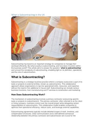 what is subcontracting in the uk