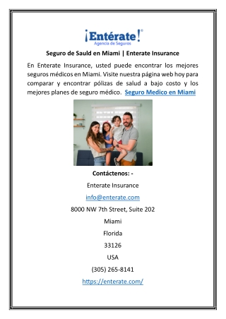 Seguro de Sauld en Miami | Enterate Insurance