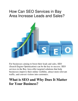 How Can SEO Services in Bay Area Increase Leads and Sales