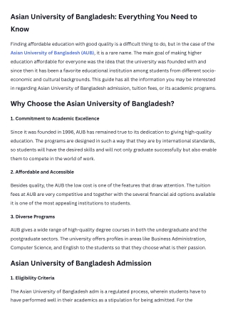 Asian University of Bangladesh Everything You Need to Know