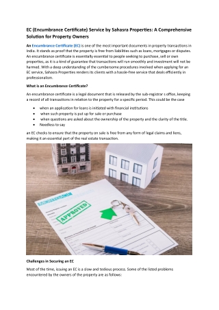 EC (Encumbrance Certificate) Service by Sahasra Properties: A Comprehensive Solu