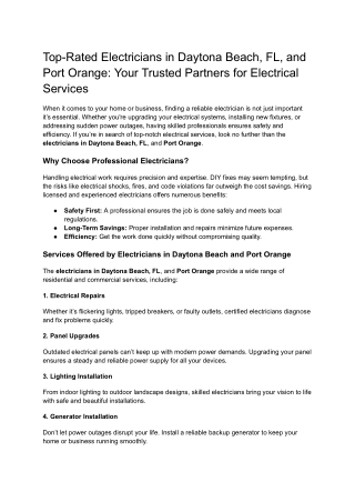 Top-Rated Electricians in Daytona Beach, FL, and Port Orange_ Your Trusted Partners for Electrical Services