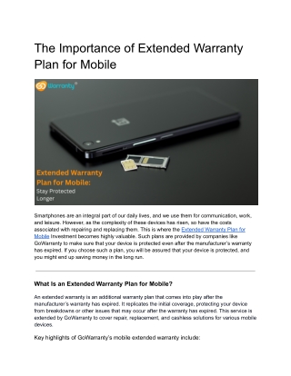 Extended Warranty Plan for Mobile