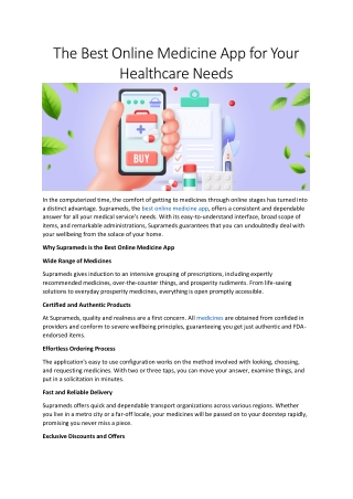 Suprameds: The Best Online Medicine App for Convenient Healthcare