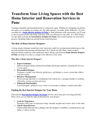 Best Home Interior and Renovation Services in Pune