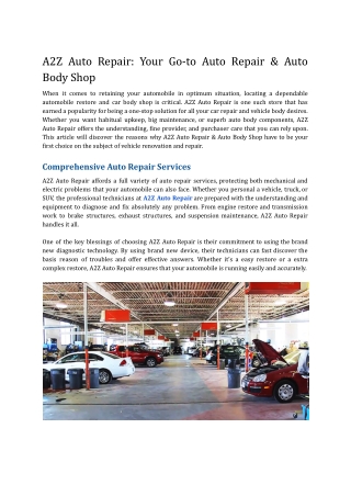 A2Z Auto Repair_ Your Go-to Auto Repair & Auto Body Shop