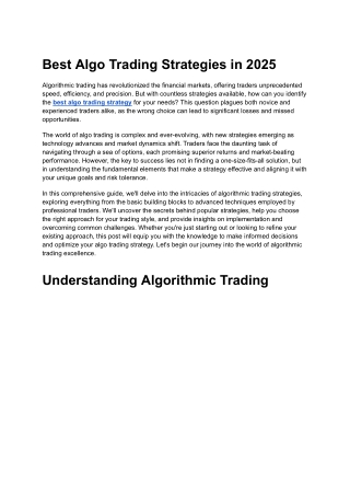 Best Algo Trading Strategies in 2025