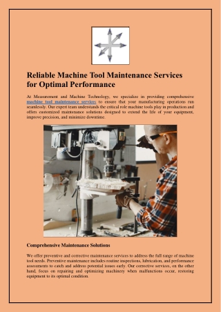 Reliable Machine Tool Maintenance Services for Optimal Performance