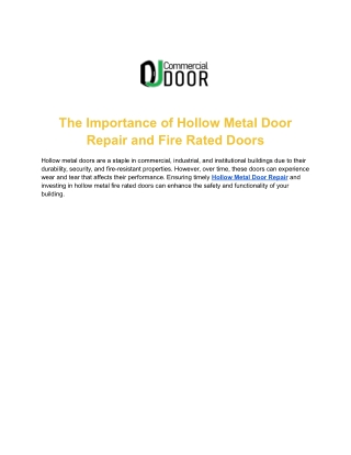 Hollow Metal Door Repair by DJ Commercial Door: Durable & Reliable