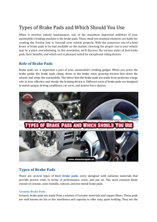 Types of Brake Pads and Which Should You Use