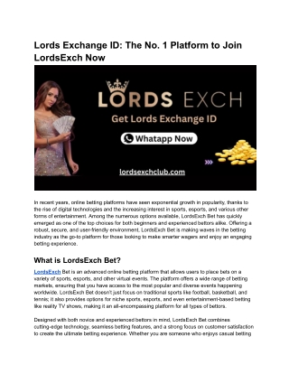 Lords Exchange ID_ The No. 1 Platform to Join LordsExch Now