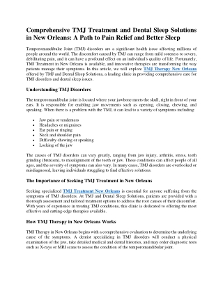 Comprehensive TMJ Treatment and Dental Sleep Solutions in New Orleans