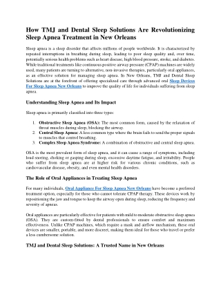 How TMJ and Dental Sleep Solutions Are Revolutionizing Sleep Apnea Treatment in New Orleans