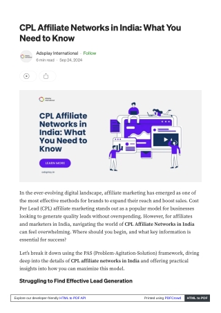 CPL Affiliate Networks in India What You Need to Know