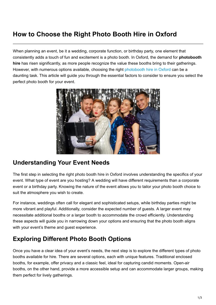 how to choose the right photo booth hire in oxford