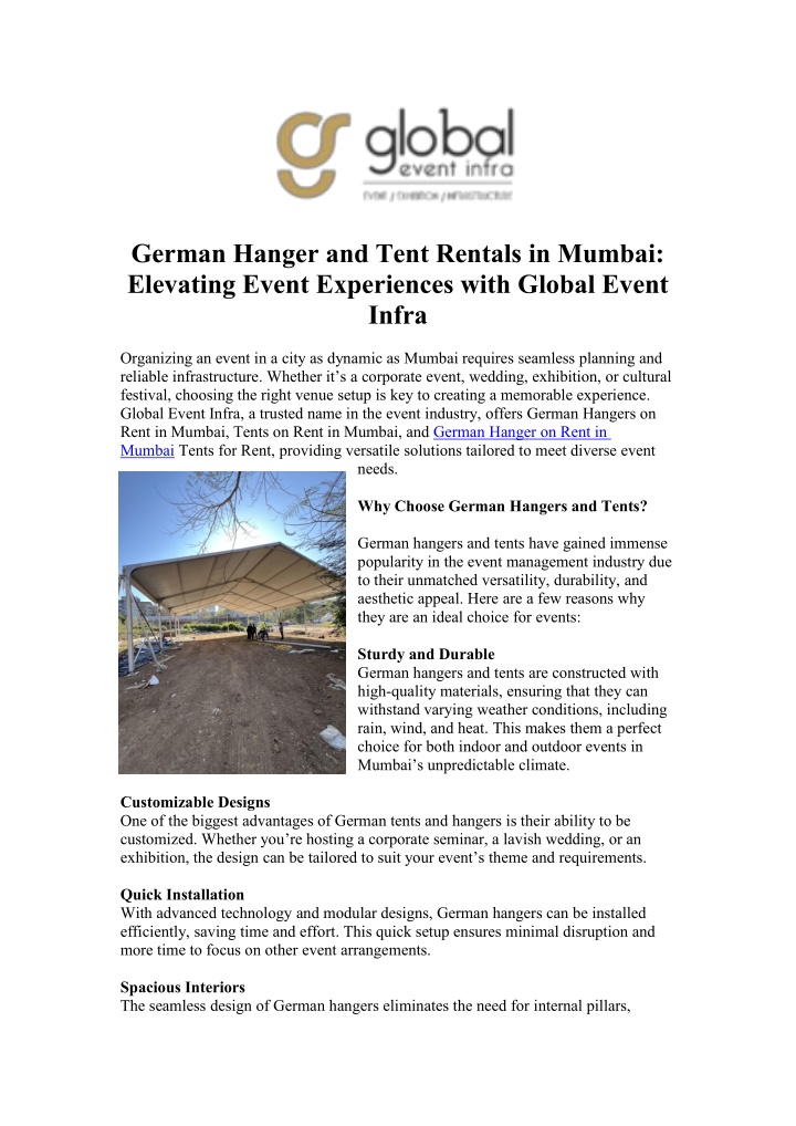 german hanger and tent rentals in mumbai