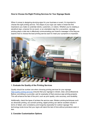 How to Choose the Right Printing Services for Your Signage Needs