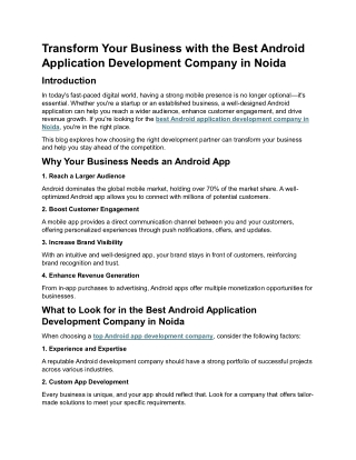 Transform Your Business with the Best Android Application Development Company in Noida