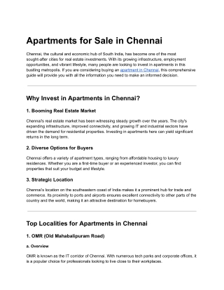 APARTMENT FOR SAE IN CHENNAI