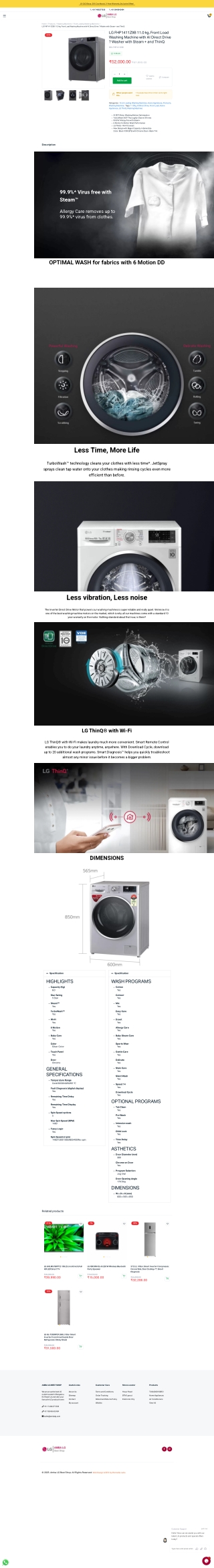 LG Front Load Washing Machine FHP1411Z9B 11.0 kg with AI Direct Drive Washer - LG Online Stores