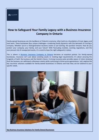 How to Safeguard Your Family Legacy with a Business Insurance Company in Ontario