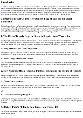 Contributions that Count: How Blakely Page Shapes the Financial Landscape