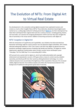 The Evolution of NFTs From Digital Art to Virtual Real Estate