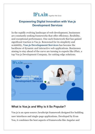 Empowering Digital Innovation with Vue.js Development Services