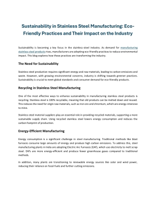 Sustainability in Stainless Steel Manufacturing Eco-Friendly