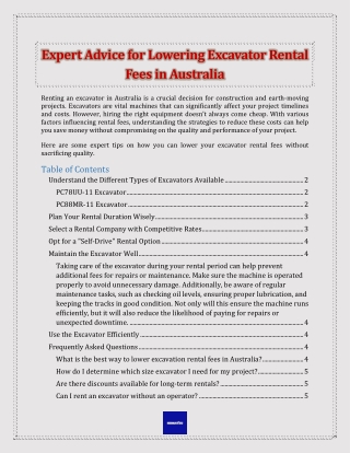 Expert Advice for Lowering Excavator Rental Fees
